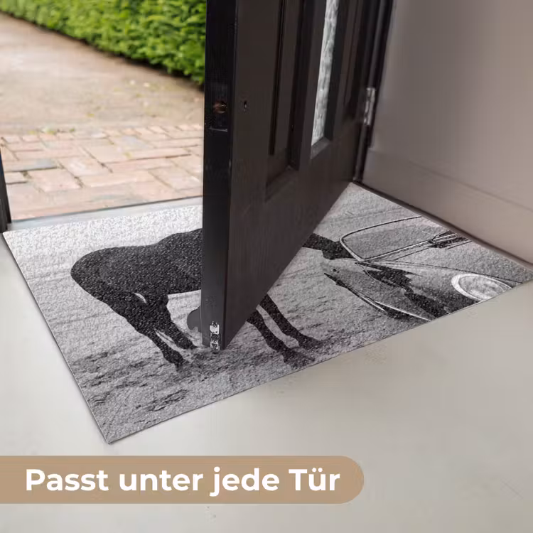 Paard - Auto - Zwart - Wit Deurmat klein -USP_DE