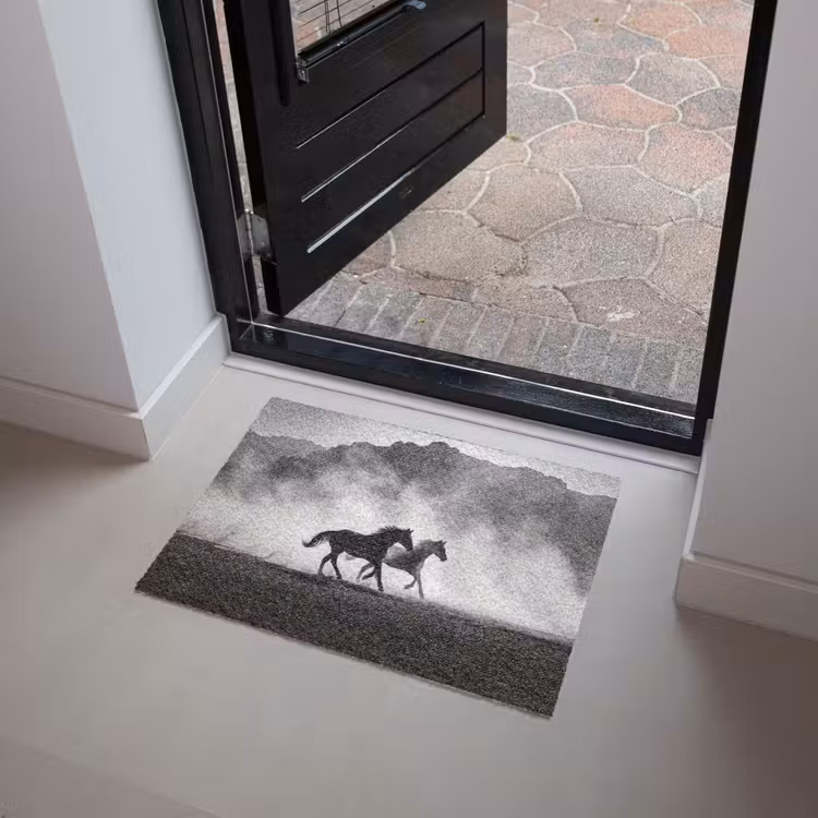 Paard - Ren - Stof - Zwart-wit - Dieren Deurmat klein -sfeer5