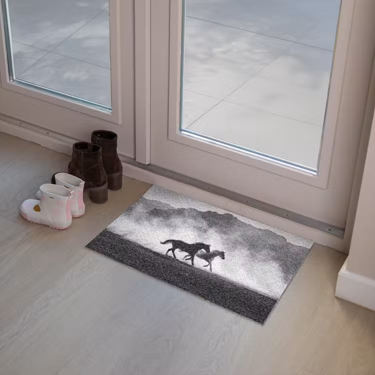 Paard - Ren - Stof - Zwart-wit - Dieren Deurmat klein -sfeer3