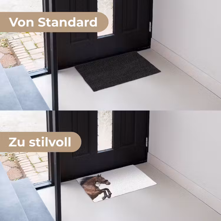 Paard - Springen - Modern Deurmat klein -voor-na_DE