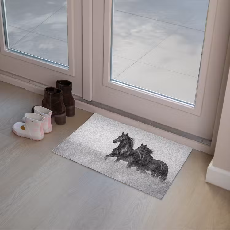 Paarden - Gras - Zwart - Wit Deurmat klein -sfeer3
