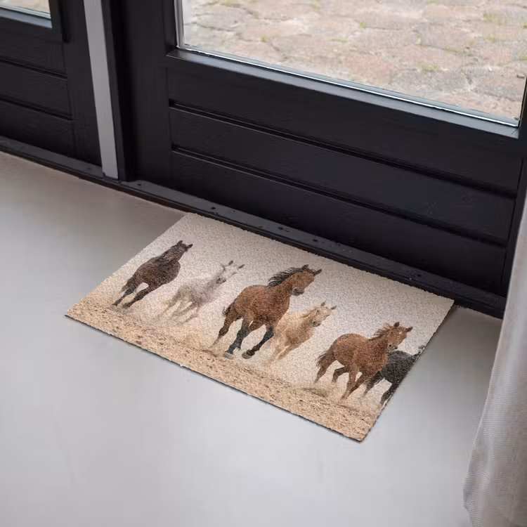Kudde paarden - Stofwolk - Bruin - Zwart Deurmat klein -sfeer2