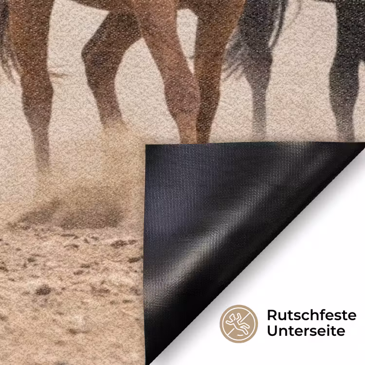 Kudde paarden - Stofwolk - Bruin - Zwart Deurmat klein -antislip_DE