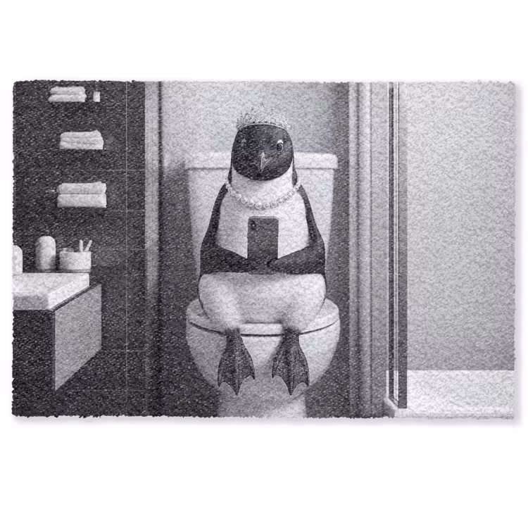 Pinguïn - Telefoon - Toilet - Zwart - Wit Deurmat klein -zkaufland3d