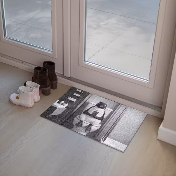 Pinguïn - Telefoon - Toilet - Zwart - Wit Deurmat klein -sfeer3