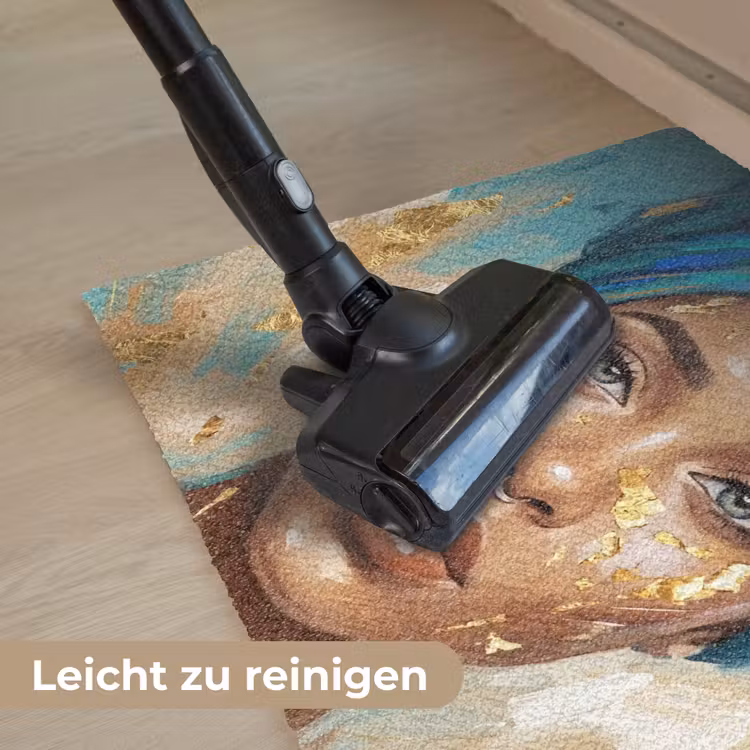 Portret - Vrouw - Schilderij - Blauw - Goud - Expressief Deurmat klein -reinigen_DE