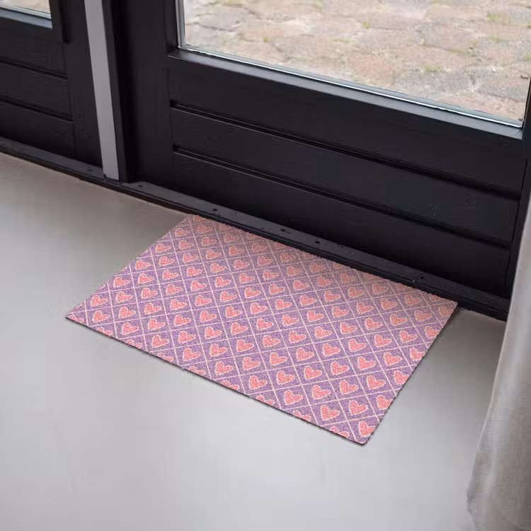 Ruit - Patroon - Paars - Hartjes Deurmat klein 898 -sfeer2