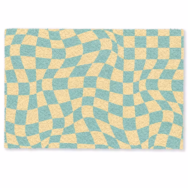 Hokjes patroon - Geel - Blauw - Golvende lijnen Deurmat klein -zkaufland3d