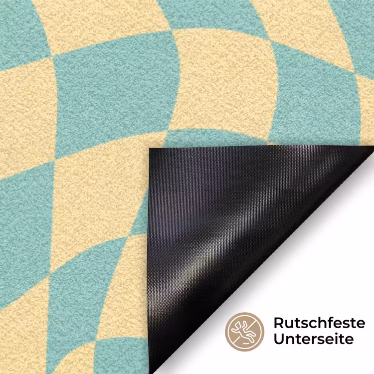 Hokjes patroon - Geel - Blauw - Golvende lijnen Deurmat klein -antislip_DE