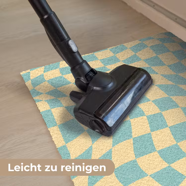 Hokjes patroon - Geel - Blauw - Golvende lijnen Deurmat klein -reinigen_DE