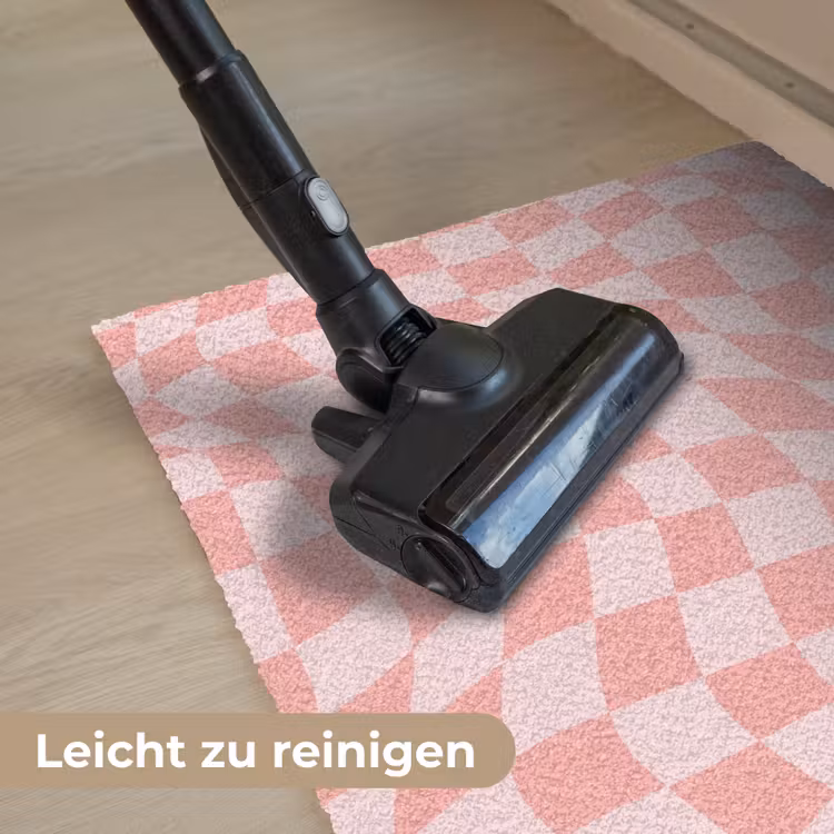 Hokjes patroon - Roze - Golvende lijnen Deurmat klein -reinigen_DE