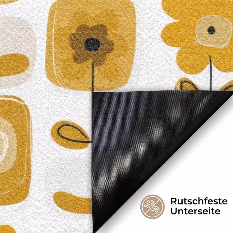 Retro - Abstract - Bloemen - Okergeel Deurmat klein 898 -antislip_DE