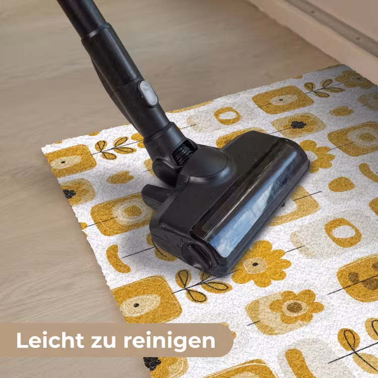 Retro - Abstract - Bloemen - Okergeel Deurmat klein 898 -reinigen_DE