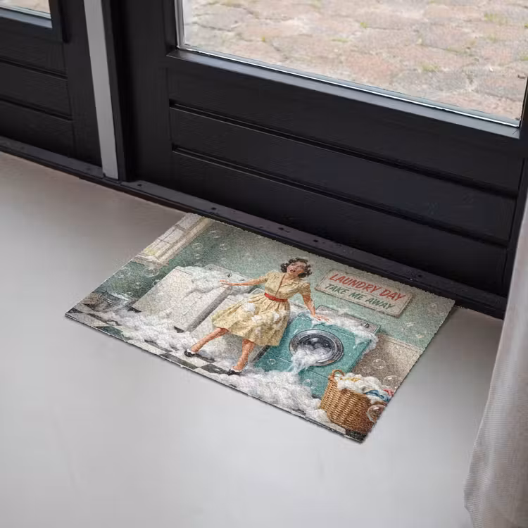 Retro - Blauw - Vrouw Deurmat klein -sfeer2