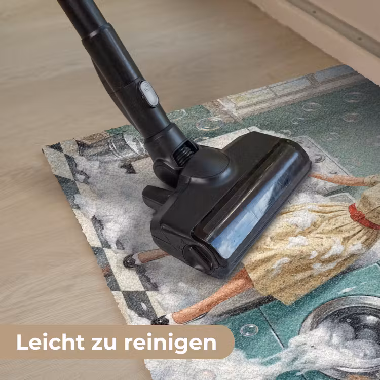 Retro - Blauw - Vrouw Deurmat klein -reinigen_DE