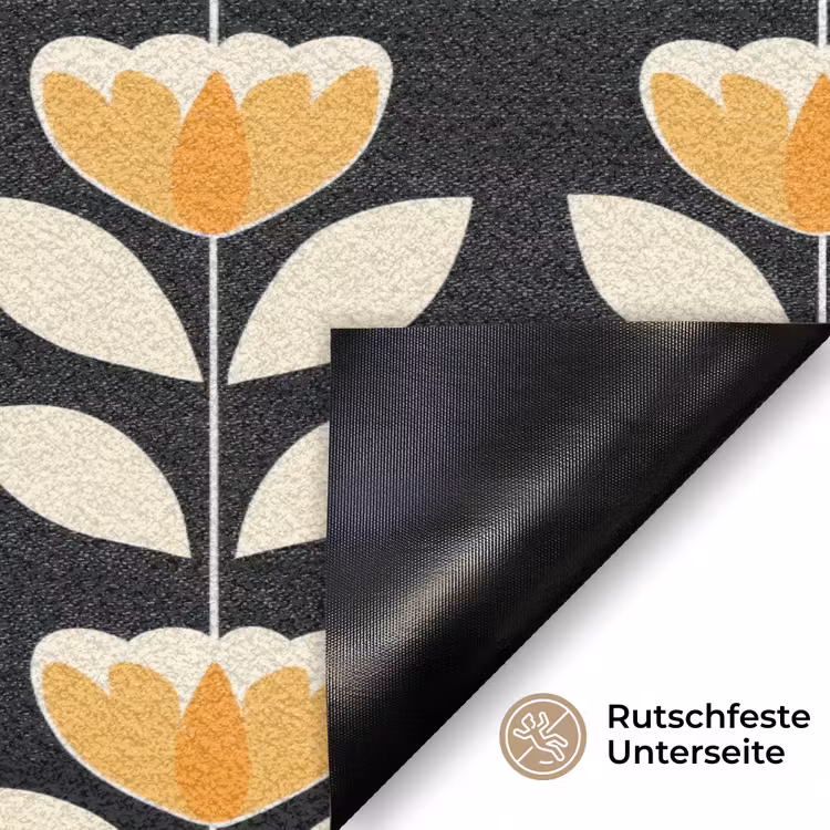 Retro - Bloem - Zwart - Okergeel Deurmat klein 898 -antislip_DE