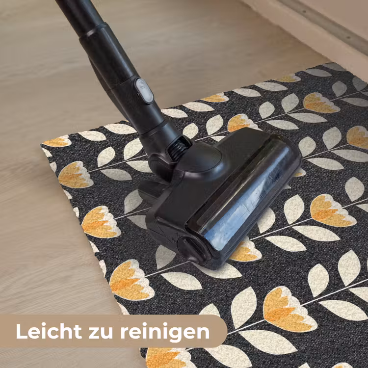 Retro - Bloem - Zwart - Okergeel Deurmat klein 898 -reinigen_DE