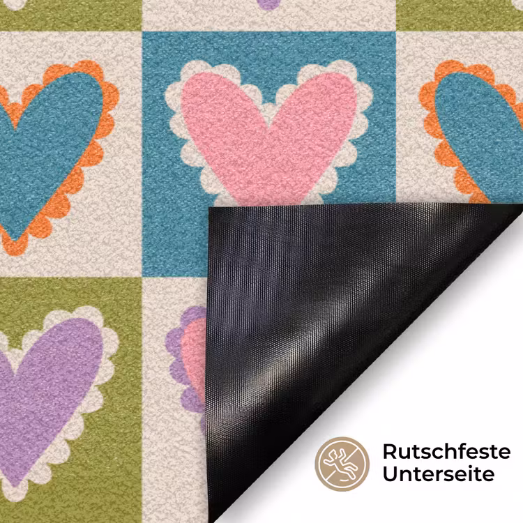 Retro - Kleuren - Patroon - Hartjes Deurmat klein 898 -antislip_DE