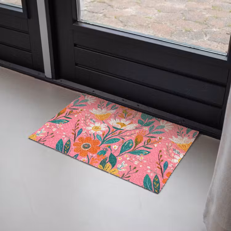 Roze - Bloemen - Wit - Oranje Deurmat klein -sfeer2