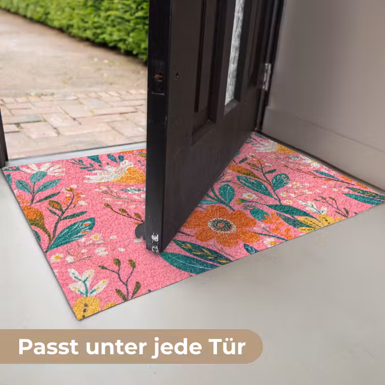 Roze - Bloemen - Wit - Oranje Deurmat klein -USP_DE