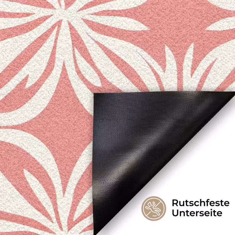 Roze - Bloemenmotief - Wit - Modern Deurmat klein 898 -antislip_DE