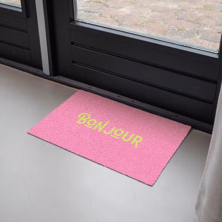 Roze - Groene Bonjour - art-deco Deurmat klein -sfeer2