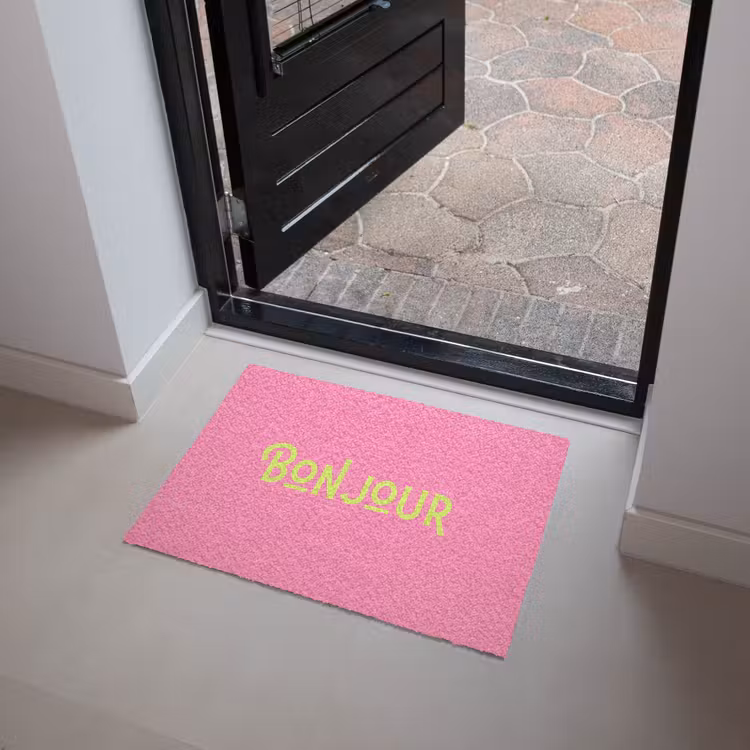 Roze - Groene Bonjour - art-deco Deurmat klein -sfeer5