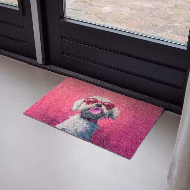 Pink - Hond - Bubbel Deurmat klein -sfeer2