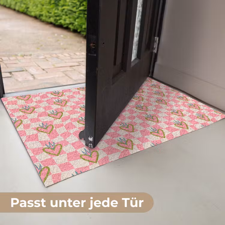 Roze - Retro - Patroon - Geblokt Deurmat klein 898 -USP_DE