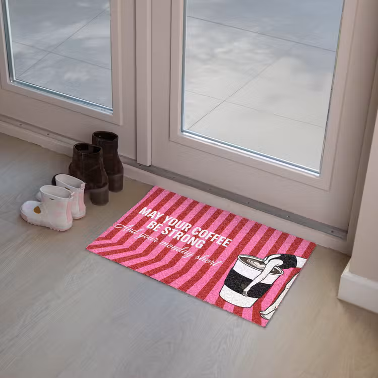 Roze - Strepen - Koffie - Maandag Deurmat klein -sfeer3