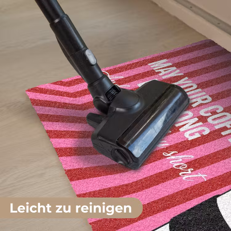 Roze - Strepen - Koffie - Maandag Deurmat klein -reinigen_DE