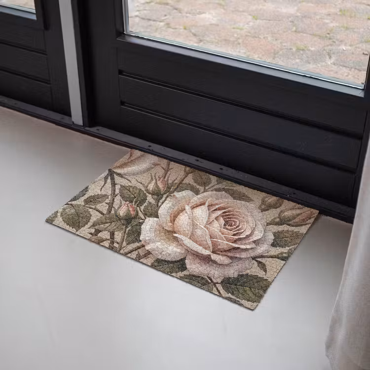 Roos - Mozaïek - Bloemen - Klassiek - Beige Deurmat klein -sfeer2