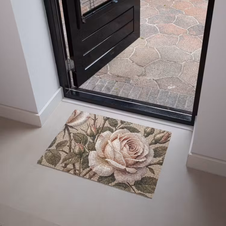 Roos - Mozaïek - Bloemen - Klassiek - Beige Deurmat klein -sfeer5