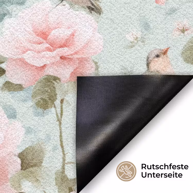 Rozen - Vogels - Pastel - Kleurrijk Deurmat klein 898 -antislip_DE