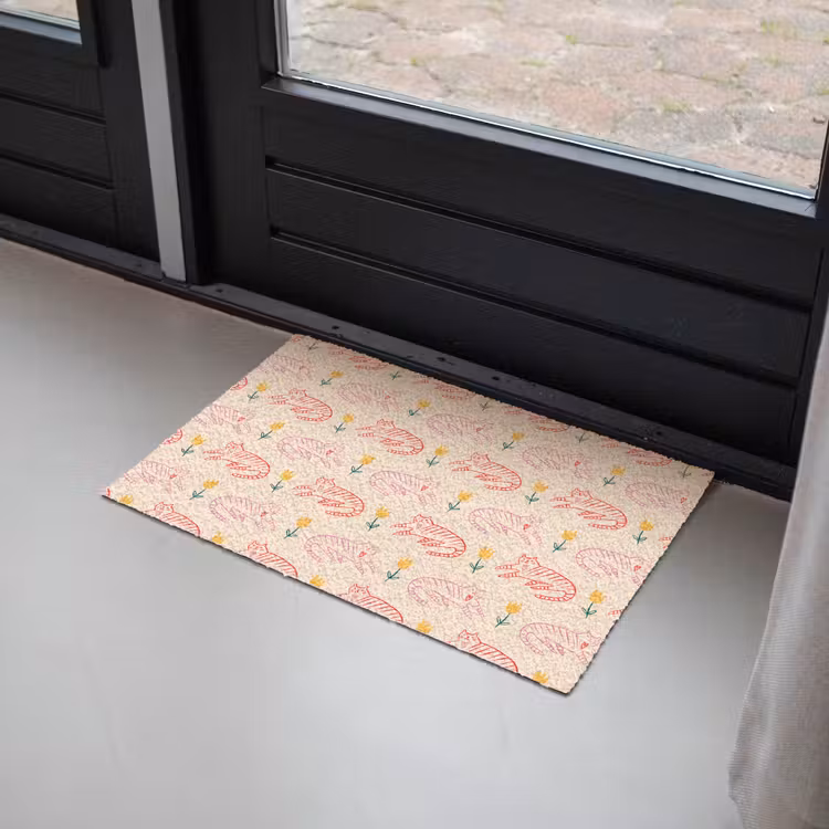 Rood - Roze - Katten - Bloemen Deurmat klein 898 -sfeer2