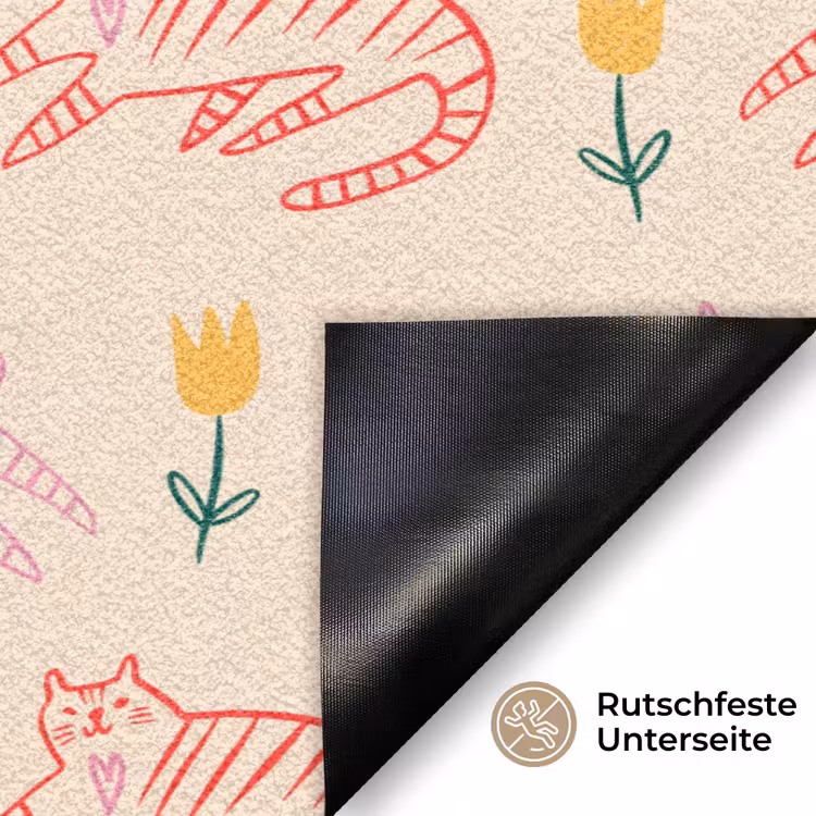 Rood - Roze - Katten - Bloemen Deurmat klein 898 -antislip_DE