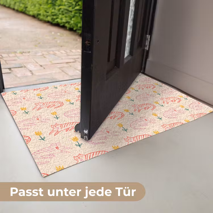 Rood - Roze - Katten - Bloemen Deurmat klein 898 -USP_DE