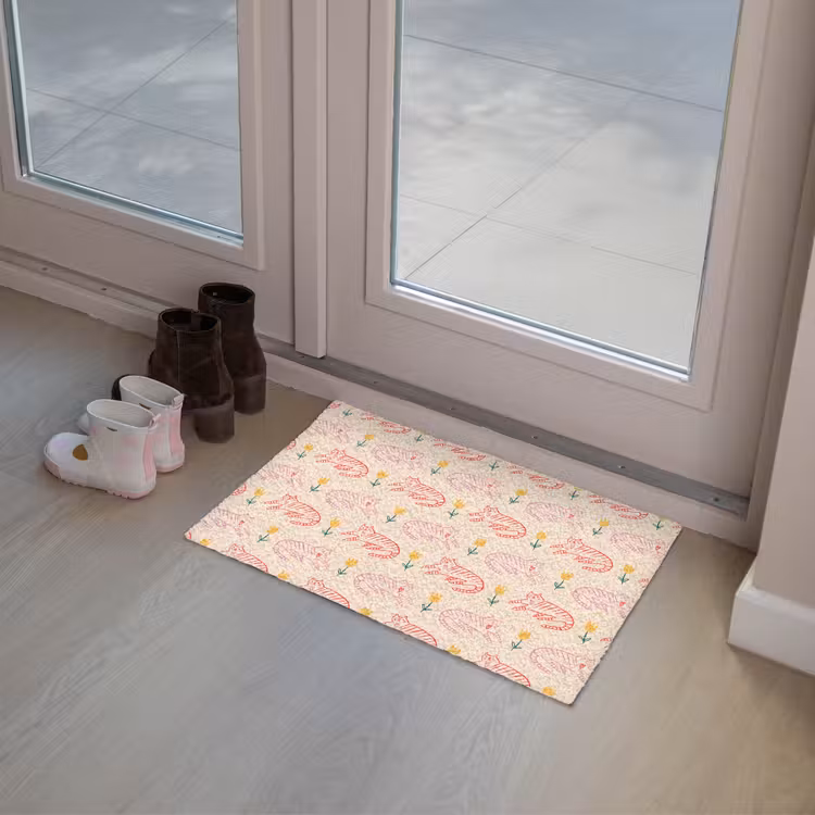 Rood - Roze - Katten - Bloemen Deurmat klein 898 -sfeer3