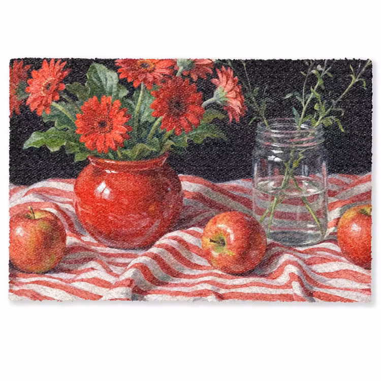 Fußmatte - Rote Blumen – Vase - Rode bloemen - Vaas Deurmat klein