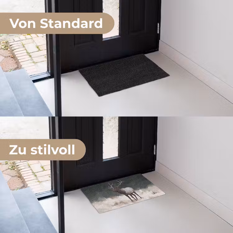 Edelhert - Gewei - Schildering - Rustiek Deurmat klein -voor-na_DE