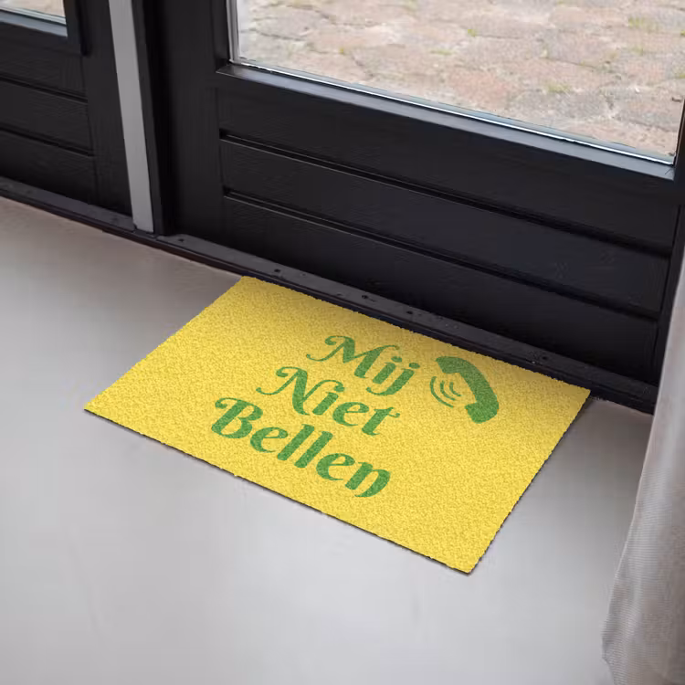 Mij niet bellen - Telefoon - Geel Deurmat klein -sfeer2