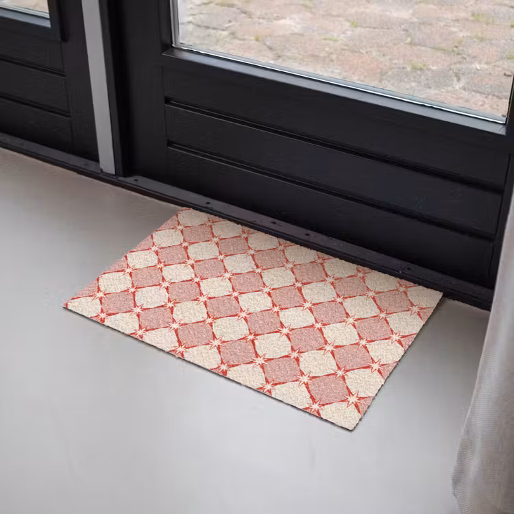 Ruiten - Sterren - Vintage - Oudroze - Rood Deurmat klein 898 -sfeer2