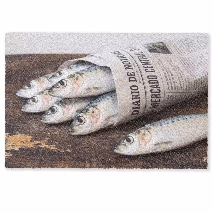 Fußmatte - Sardine – Zeitung – Schneidebrett - Sardientje - krant - snijplank Deurmat klein