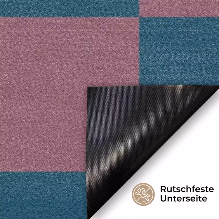 Schaakbord print - Blauw - Rood - Blokjes Deurmat klein -antislip_DE