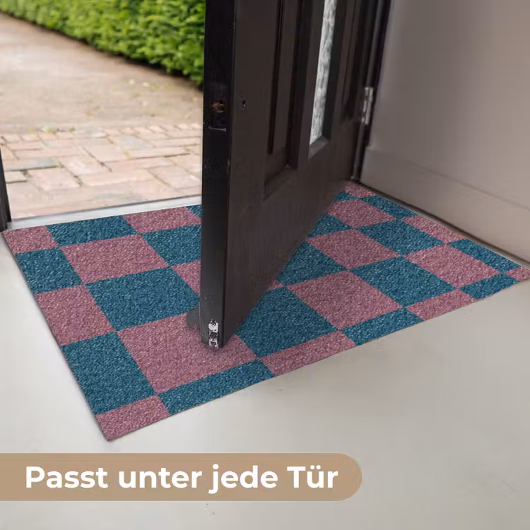 Schaakbord print - Blauw - Rood - Blokjes Deurmat klein -USP_DE