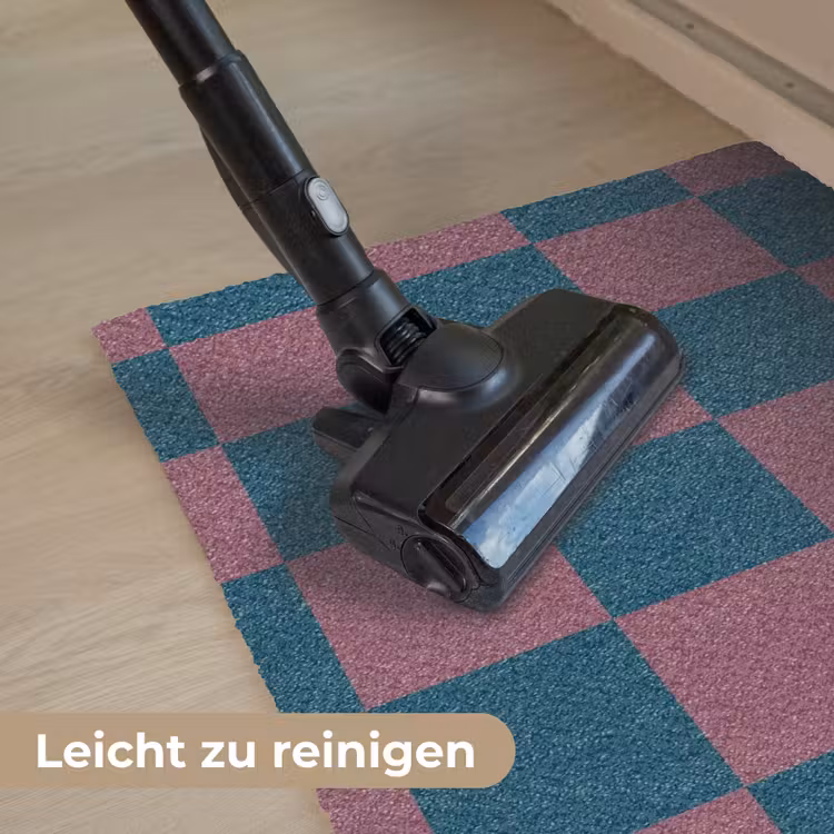 Schaakbord print - Blauw - Rood - Blokjes Deurmat klein -reinigen_DE