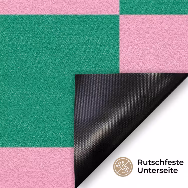 Schaakbord patroon - Groen - Roze - Blokjes Deurmat klein -antislip_DE