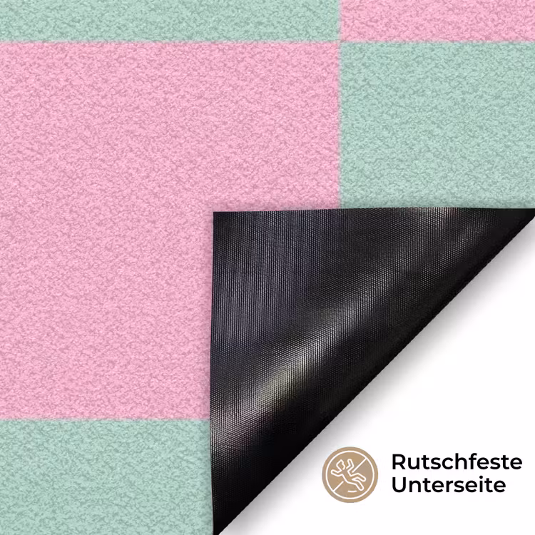 Schaakbord patroon - Groen - Roze - Blokjes Deurmat klein -antislip_DE