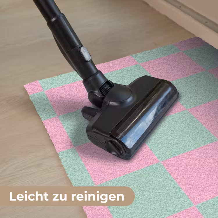 Schaakbord patroon - Groen - Roze - Blokjes Deurmat klein -reinigen_DE
