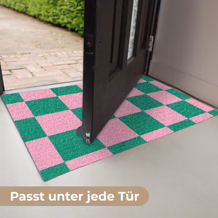 Schaakbord patroon - Groen - Roze - Blokjes Deurmat klein -USP_DE